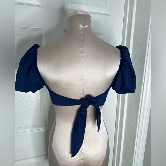 Agua Bendita Calista Puff Sleeve Tie Back
Bikini Top Blue Sz S - Picture 9 of 11